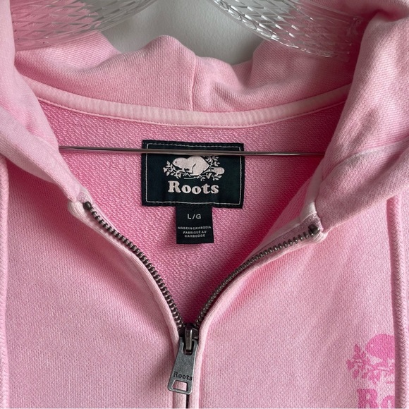 Roots Original Relaxed Cotton Full Zip Hoodie Barbie Pink size L - Picture 5 of 6